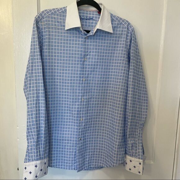 Robert Graham Button Down Shirt Blue White Check - Picture 1 of 9